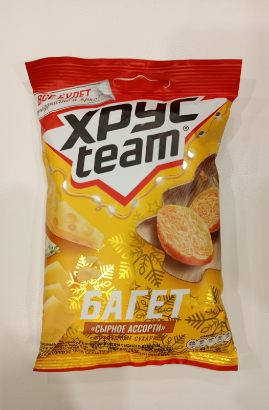Воздушные сухарики ХРУС team БАГЕТ сырное ассорти 60гр