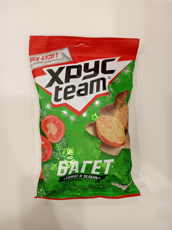 Воздушные сухарики ХРУС team БАГЕТ томат и зелень 60гр