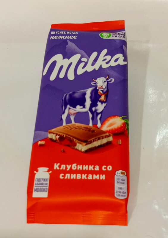 Шоколад МИЛКА клубника со сливками 80гр