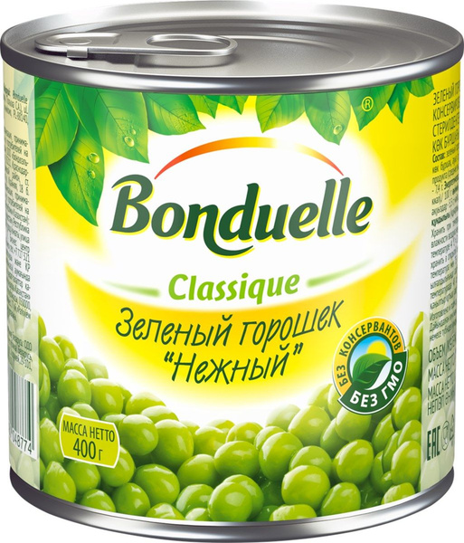 Зелёный горошек Bonduelle нежный, 400г