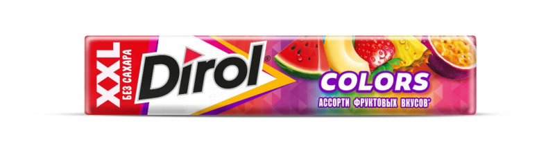Жевательная резинка DIROL COLORS XXL АССОРТИ ФРУКТОВЫХ ВКУСОВ 19Г